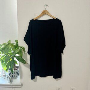 Eileen Fisher Black Oversized Short Sleeve Silk Blouse Size XL